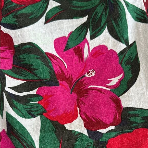 TAHARI LINEN FLORAL WIDE LEG PANTS SIZE MEDIUM WHITE PINK RED GREEN TROPICAL - Picture 5 of 10